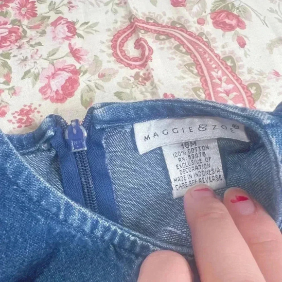 Vintage Maggie & Zoe Little Girl Baby Denim Dress Purple Flowers 18M - Picture 4 of 5